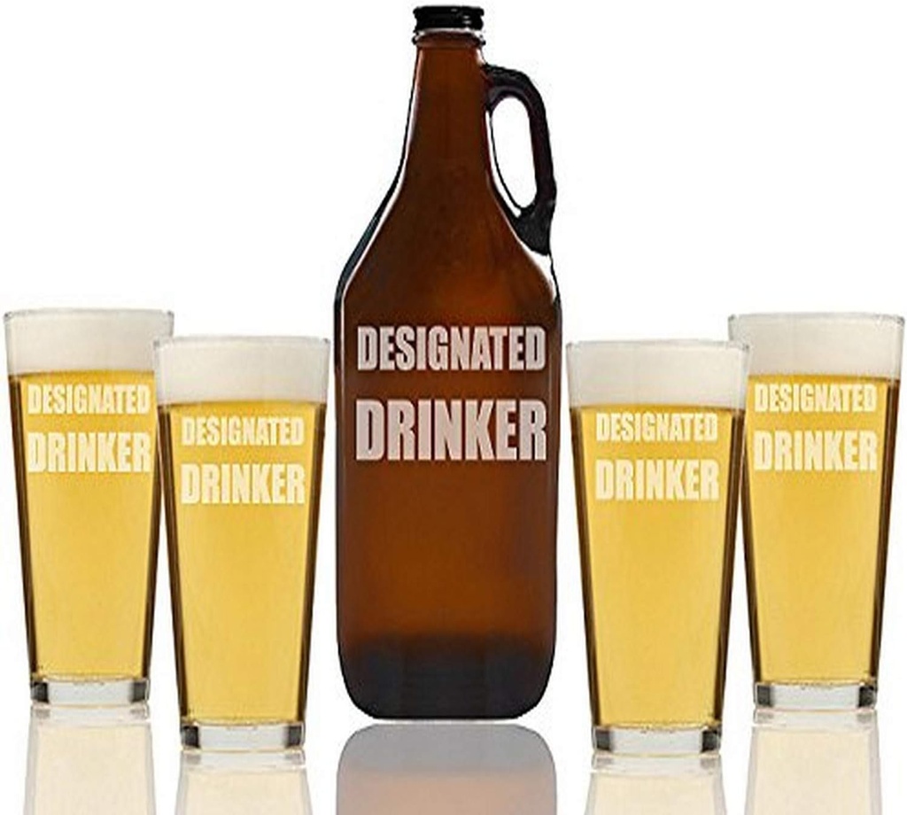 "Designated Drinker" Beer Amber Growler & pint Glasses, Set of 5