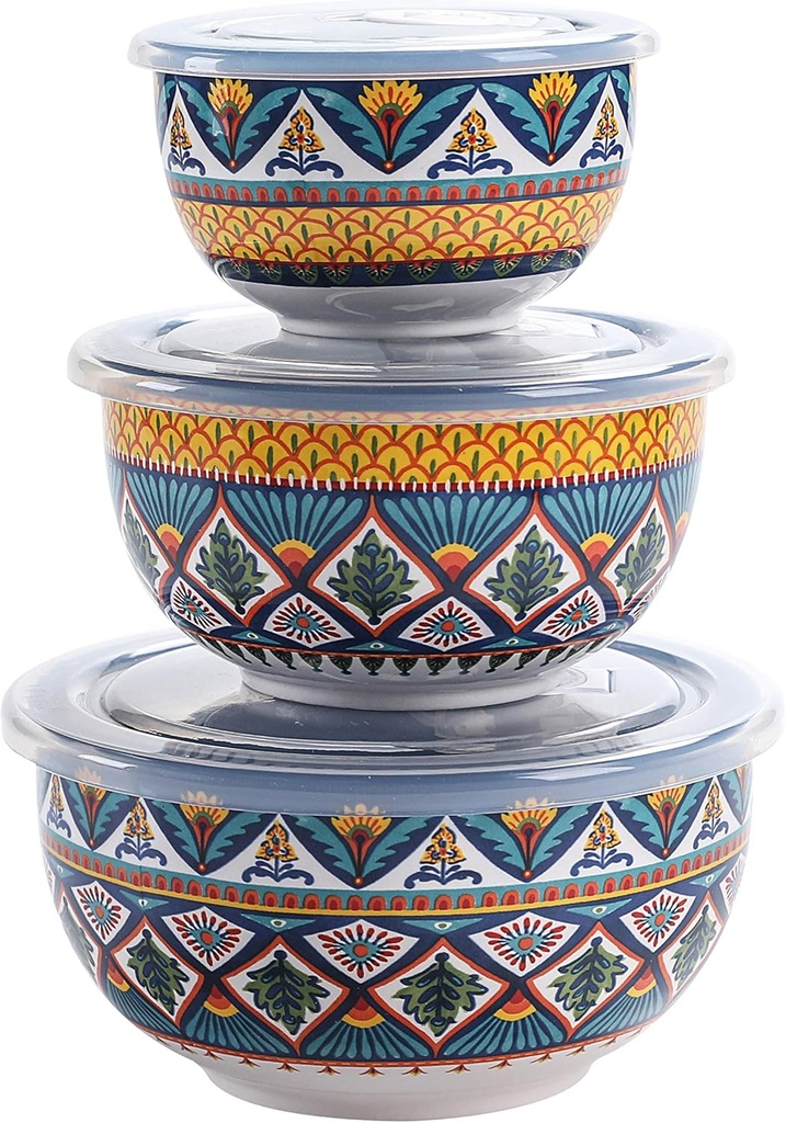 Bico Havana Ceramic Bowl with Air Tight Lid Set of 3(27oz, 18oz, 9oz each), Prep bowls, Food Storage Bowl for Salad, Snacks, Fruits, Microwave and Dishwasher Safe