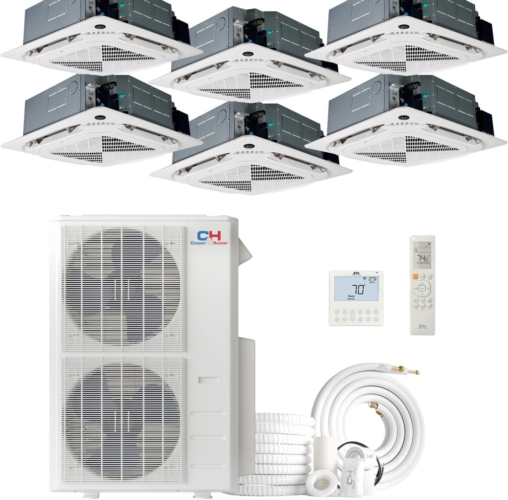 Cooper & Hunter 6 Zone 9k+9k+9k+9k+9k+9k Ceiling Cassettes with Installation Kits, 4 Ton Six Zone Ductless Multi Mini Split Air Conditioner