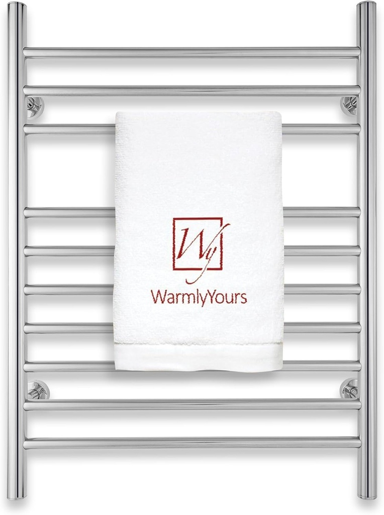 Heated Towel Rack, 10-Bar Wall-Mounted Electric Towel Warmer, Polished Stainless Steel, Plug-in or Hardwired, Luxury Bathroom Accessory for Warm, Dry Towels (WarmlyYours Infinity)
