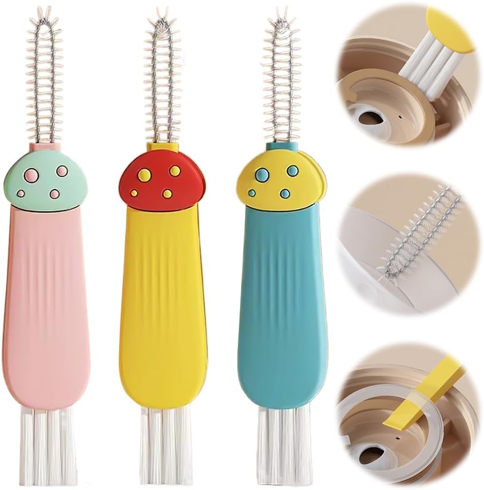 3 in 1 Cup Lid Cleaning Brush 3 Pcs, Multifunctional Cup Lid Gap Cleaner Brush Portable Cups Brushes for Tight Spaces, Cleaning Brushes for Crevice Gap in The Water Bottle Cap