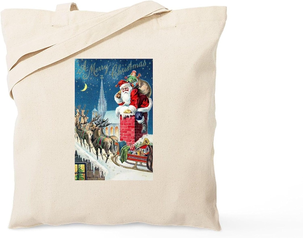 CafePress Vintage Santa Christmas Tote Bag Reusable Natural Beige Canvas Shopping Bag