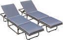 Devoko Lounge Chair Foldable Rattan Chaise Lounge 2-Pack, 5-Angle Adjustable Backrest Patio Chairs for Beach, Patio, Poolside (Grey)