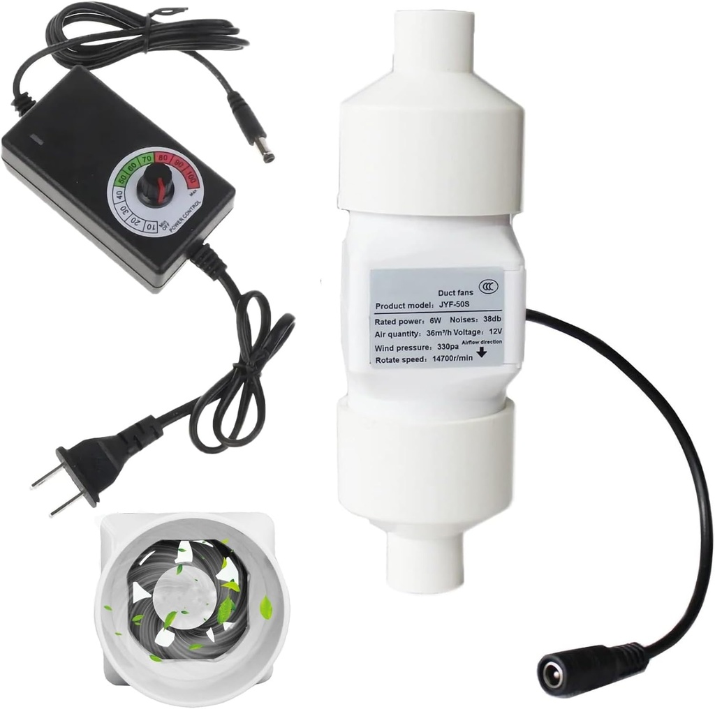 2 Inch Duct Fan 12v 6w Silent Inline Booster Fan, Inline Ventilation Fan With PVC Duct Interface, Quiet Fan Filter Duct Kit for Kitchens Athroom Tent Basement Attic Grow Tents, Hydroponics ( Color : 1