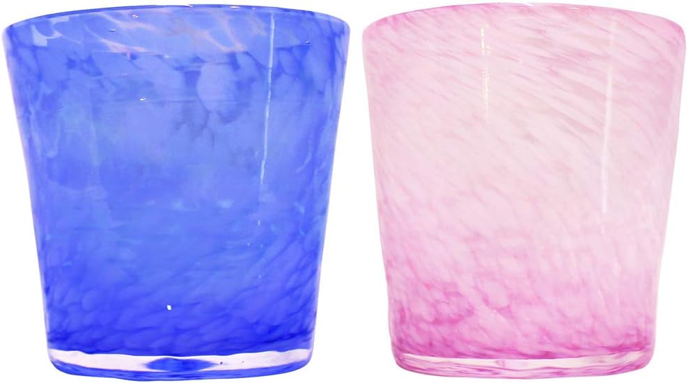 Tida Kobo Rock Glasses (Blue, Peach), φ3.3 inches (8.5 cm), Cloud, Pack of 2