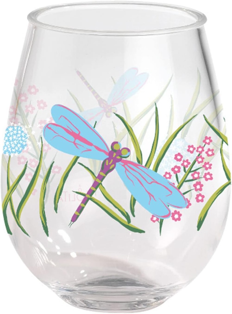 Merritt Lolita Dragonfly Acrylic Stemless Wine Glasses, Gift Set of 2, Multicolor
