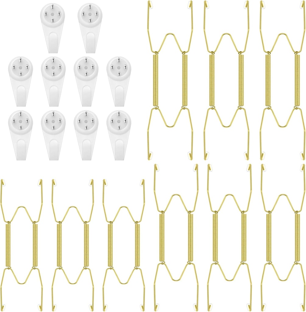 Hotop 9 Pieces Plate Hangers for Wall Stainless Steel Wire Invisible Plate Hangers Heavy Duty Display Holders with Hooks for Wall Decorative (6,8,10 Icnh)