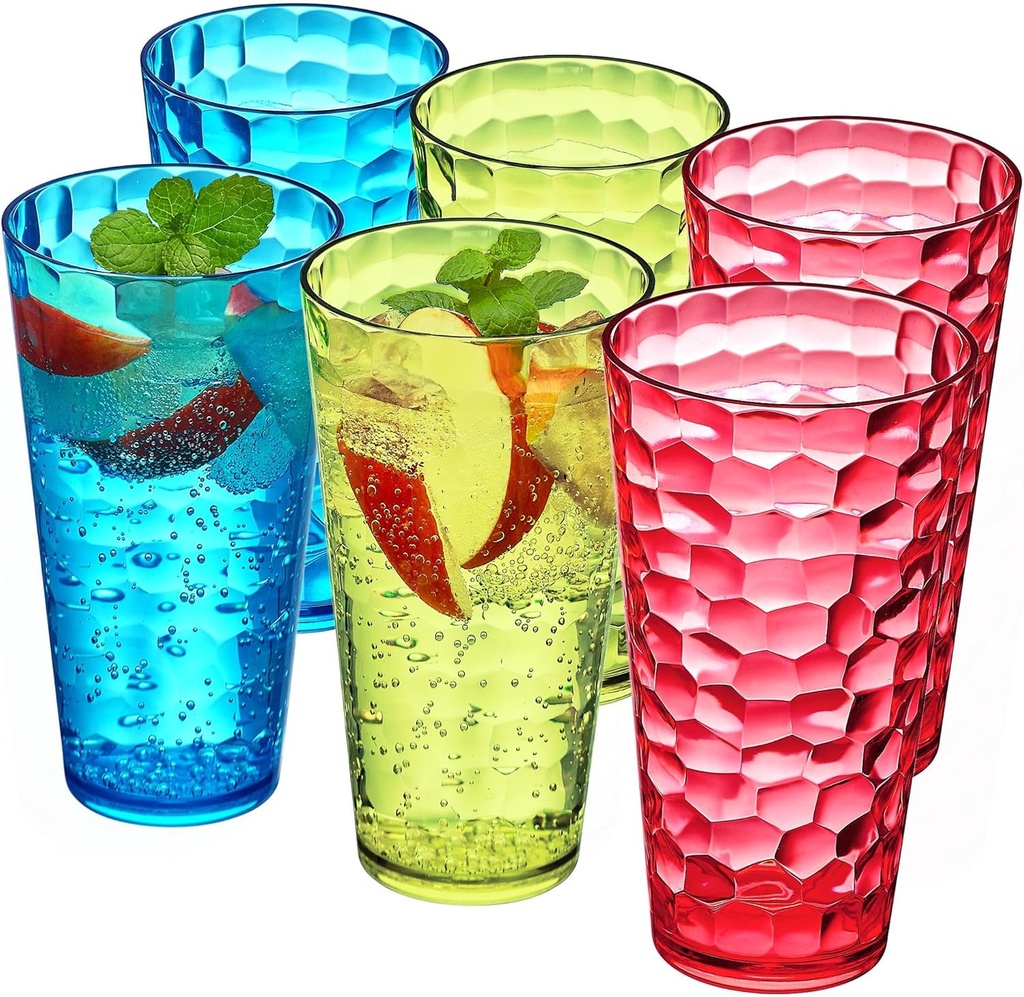 Amazing Abby - Iceberg - 30-Ounce Plastic Tumblers (Set of 6), Acrylic Drinking Glasses, Mixed-Color Reusable Plastic Cups, Stackable, BPA-Free, Shatter-Proof, Dishwasher-Safe