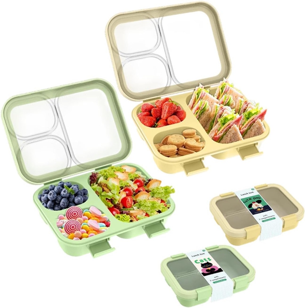 2 Pack Bento Lunch Box,Bento Box for Adults,29oz with 3 Compartments lunch box, for Trvael (Green & yellow)