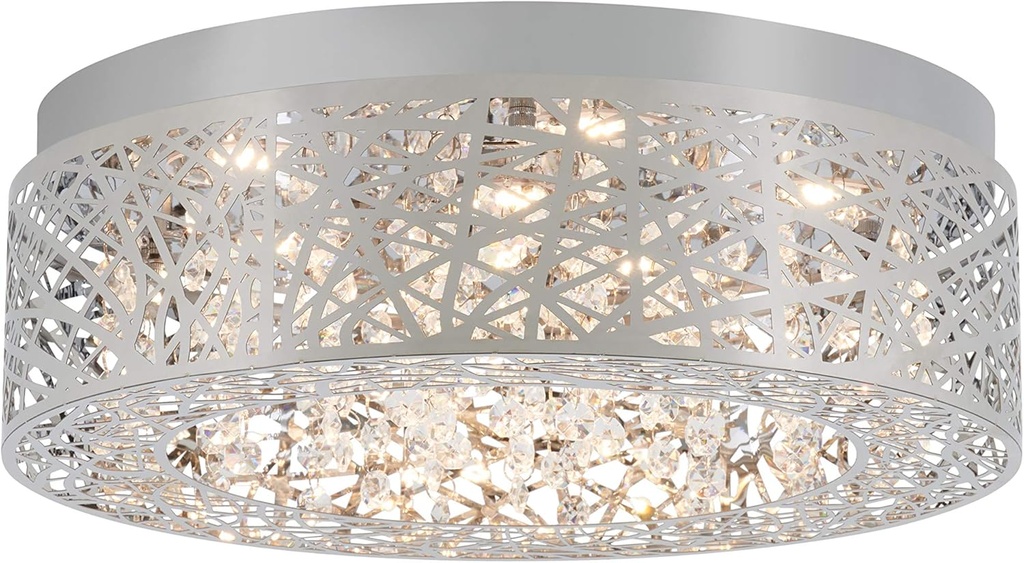 artika Crystal Nest 26W LED Modern Flush Mount Ceiling Light Fixture, Chrome Finish Ideal for Bedroom, Hallway, Kitchen - 1820 Lumens, 3000 Kelvin, Made of Steel, No Bulb Required