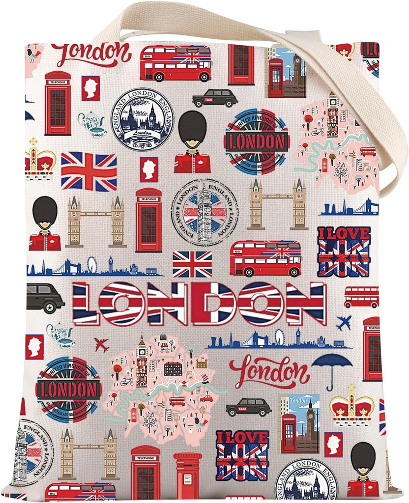 VAMSII London Souvenirs Gifts London Travel Tote Bag England Lover Gift London Vacation Gift London City Sky-line Gift (LondonTote)