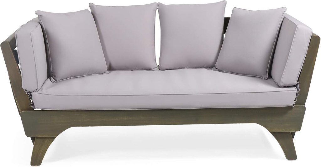 Christopher Knight Home Norman Outdoor Acacia Wood Expandable Daybed with Water Resistant Cushions, Gray and Dark Gray
