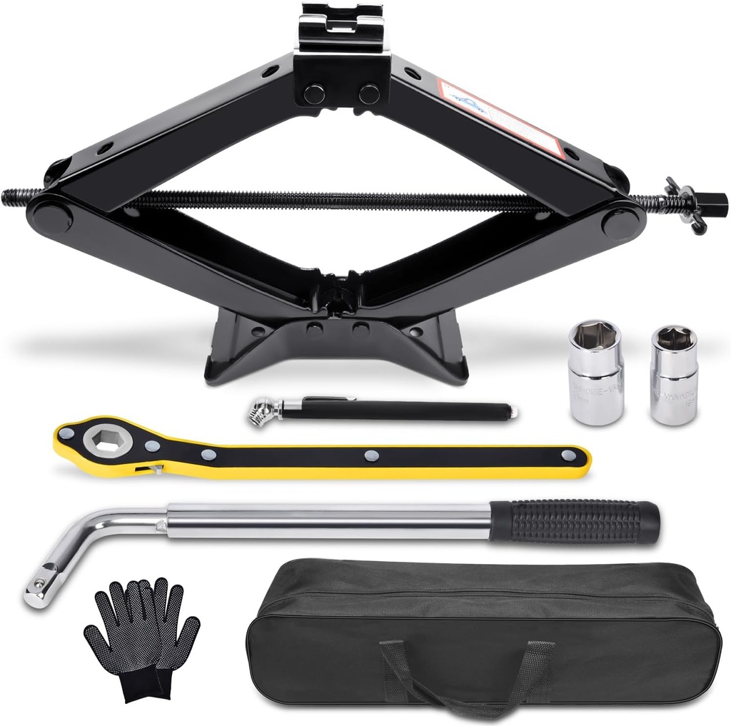 Scissor Car Jack 3 Ton (6610 lbs) Tire Changing Kit with Lug Wrench - Emergency Kit for Car, SUV, MPV