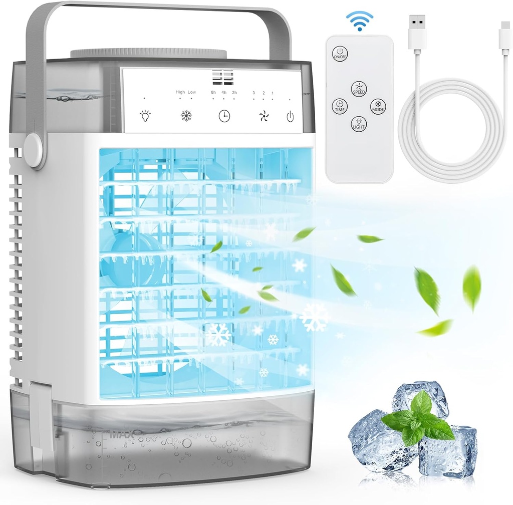 Portable Air Conditioners, 1000ml Portable Air Conditioner, 1600ml Computer SP120 RGB Fans Blue, Powerful 3 Speeds 7 Colors LED Portable Personal for Room Bedroom