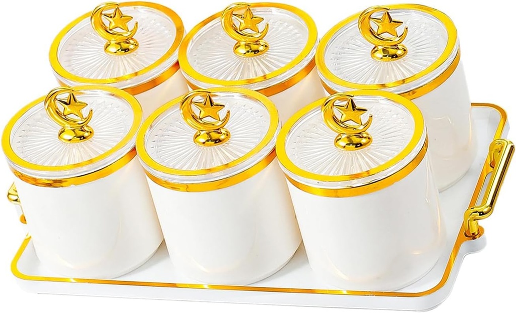 Dried Fruit Tray, Luxury Cookie Jar with Lid, Divided Serving Dishes, Covered Candy Jar for Party, Hotel, Wedding, Office, 6 Grid White