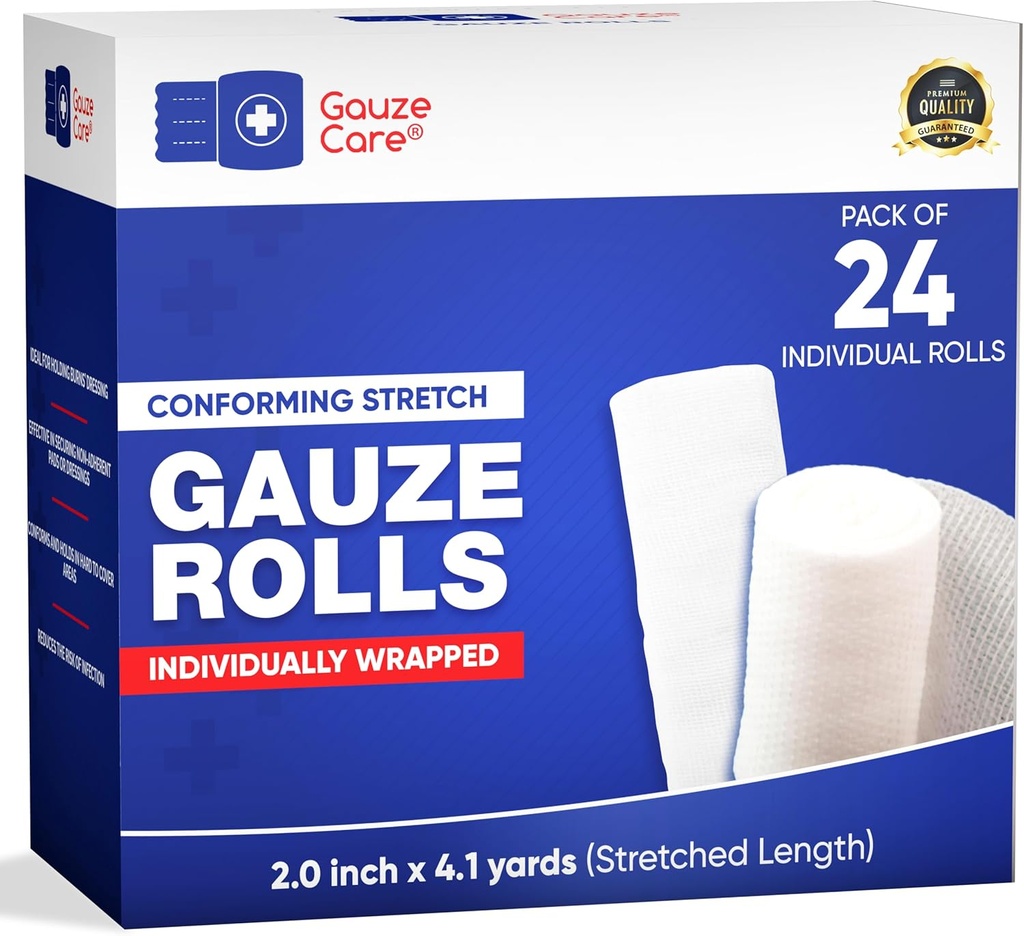 Gauze Rolls 2 inch Pack of 24 – Premium Quality Lint and Latex-Free Rolled Gauze 2 inches x 4.1 Yards - Conforming Stretch Bandages Designed for Effective Wound Care & Comfort