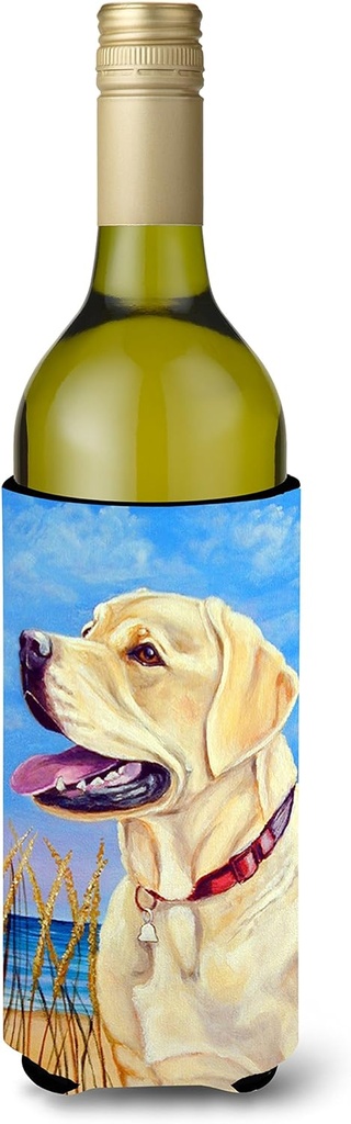 Caroline's Treasures 7158LITERK Yellow Labrador at The Beach Wine Bottle Hugger Bottle Cooler Sleeve Hugger Machine Washable Collapsible Insulator Beverage Insulated Holder