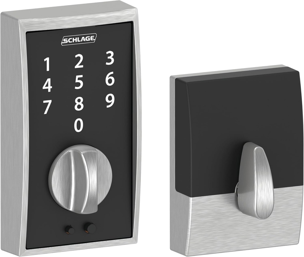 Schlage Touch Century Keypad Deadbolt, Electronic Keyless Entry Lock, Satin Chrome, BE375 CEN 626