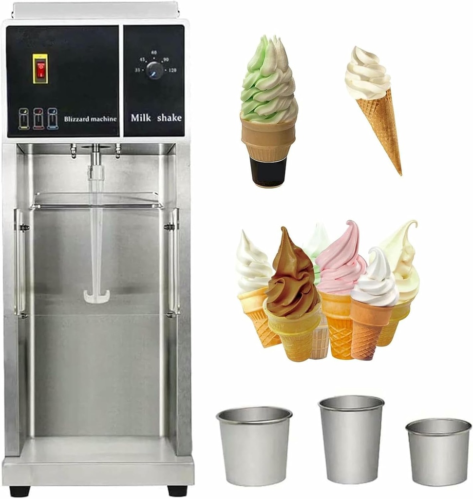 500W Commercial Ice Cream Maker Machine, Stainless Steel Chill Drink Mixer with 3 Cups, Counter top Hard ice Cream Maker, for Delicious Frozen Yoghurt, Sorbet & Ice Cream