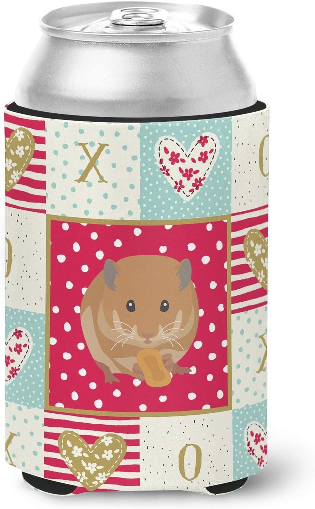 Caroline's Treasures CK5444CC Teddy Bear Hamster Love Can or Bottle Hugger, Red Cooler Washable Drink Sleeve Collapsible Beverage Insulated Holder, Can Hugger, Multicolor