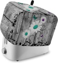 Teal White Daisy Toaster Cover 4 Slice, Large Kitchen Appliance Covers, Modern Abstract Art Rustic Wooden Toaster Oven Cover with Loop, Bread Machine Cover Polyester Dust Cover Protection