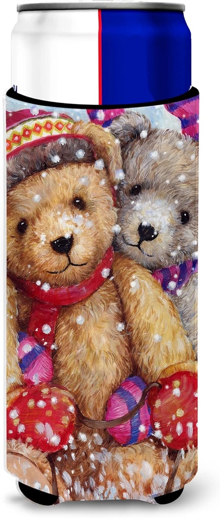 Caroline's Treasures "Winter Snow Teddy Bears" Ultra Beverage Insulators for Slim Cans, Multicolor