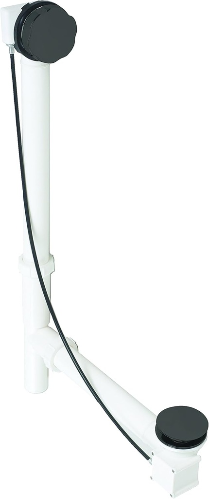 Westbrass A50P27TLE-62 27" Cable Drive Standard Bath Drain Trim Kit with Rotary Overflow Cover Knob, Pop-Up Stopper and Poly Tubular Pipes & Fittings, Matte Black