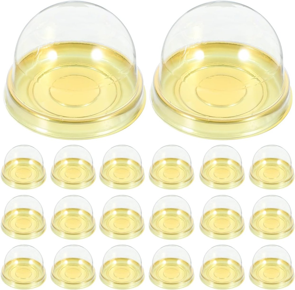 Mini Cake Box: 50pcs Clear Dome Box Clear Plastic Mini Dome Round Cupcake Holders Plastic Egg-Yolk Puff Container for Baking Cupcakes Muffins Cheesecake Dessert,Gold