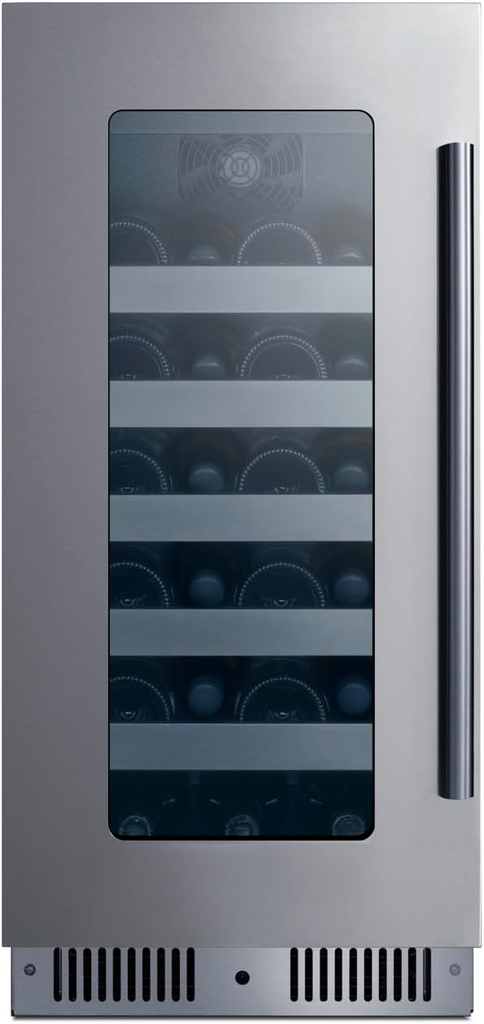 Summit 15” Wine Cellar, Built in Wine Refrigerator, 20 Bottle Capacity, Single Zone Wine Cellar, Stainless Steel & Glass- CL155WC1CSSLHD (Left Handed Door Swing)