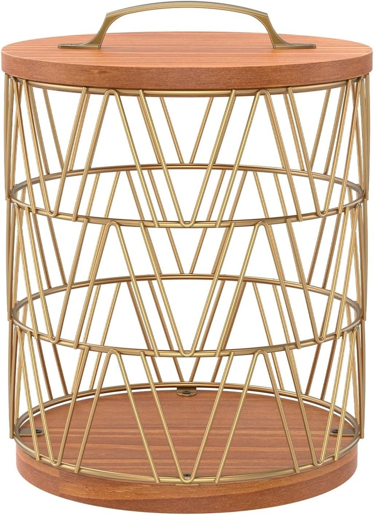 Coffee Capsule Holder Metal Coffee Pods Storage Basket With Wood Lid Base For Bar Counter Organizer Accessories(Gold)