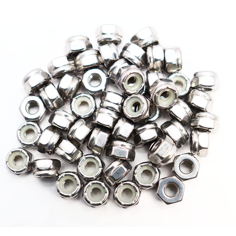 #10-32 Nylon Insert Hex Lock Nuts 50 Pack 304 Stainless Steel Self-Locking Nylon Lock Nuts Plain Finish for Industrial Construction Fasteners