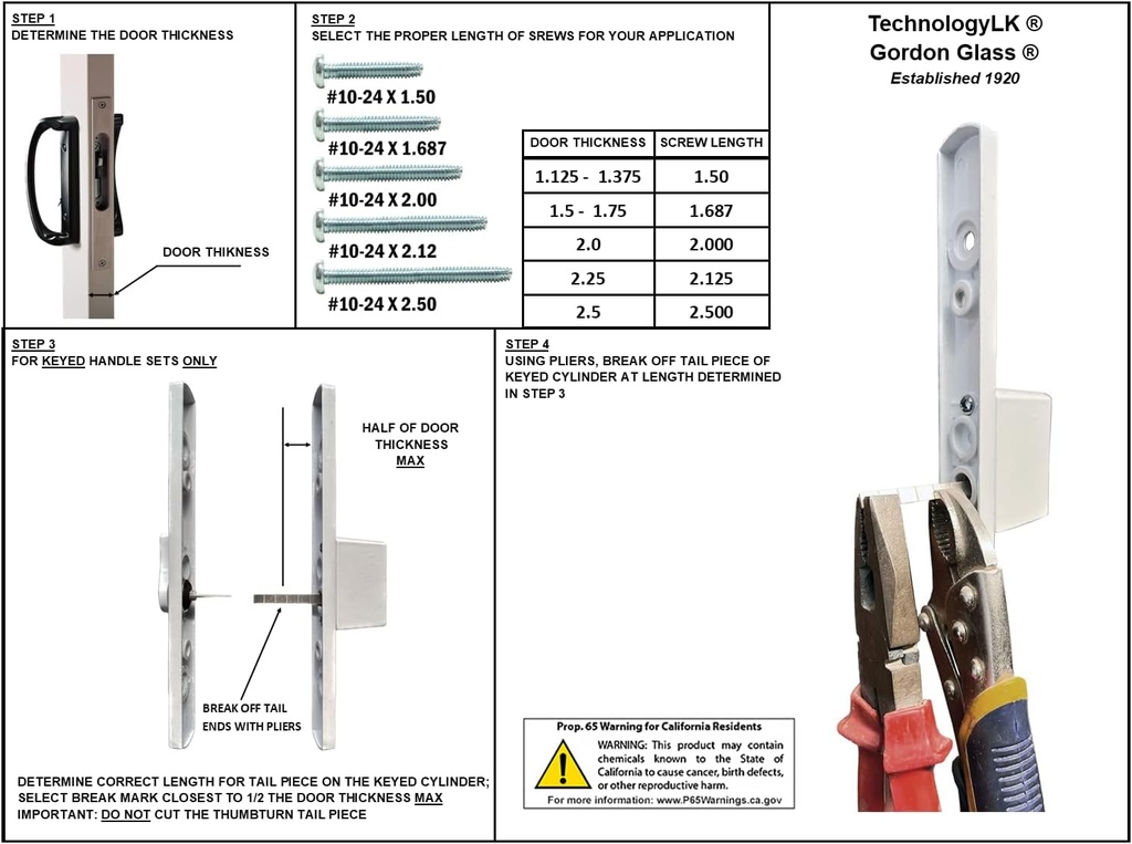 STB Sliding Glass Patio Door Handle Kit with Mortise Lock, Face Plate and Keepers, B-Position, White, Non-Keyed
