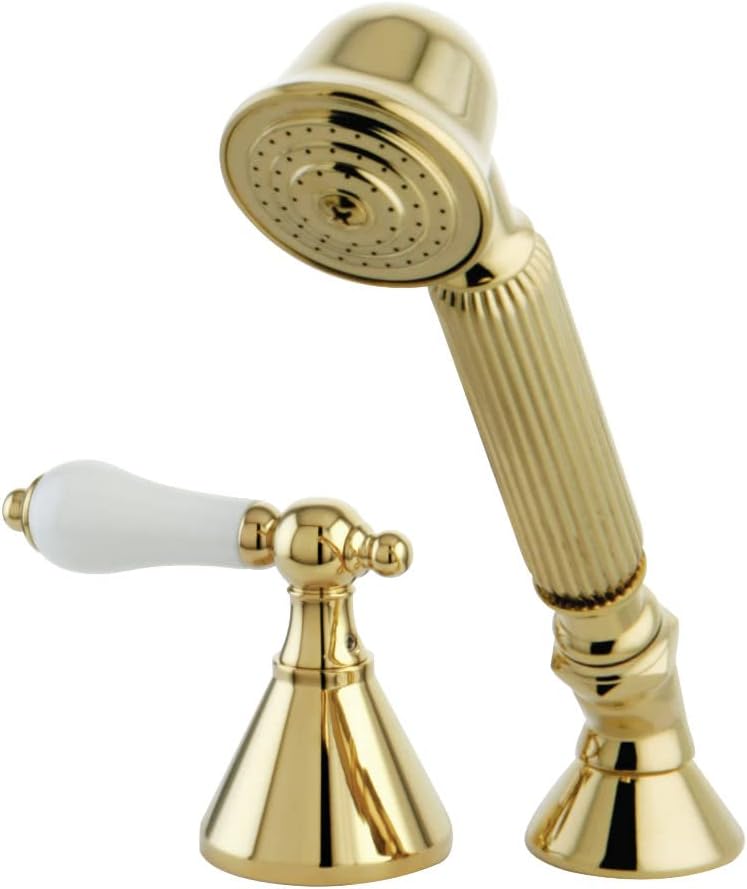Kingston Brass KSK2362PLTR Deck Mount Hand Shower with Diverter for Roman Tub Faucet, Polished Brass