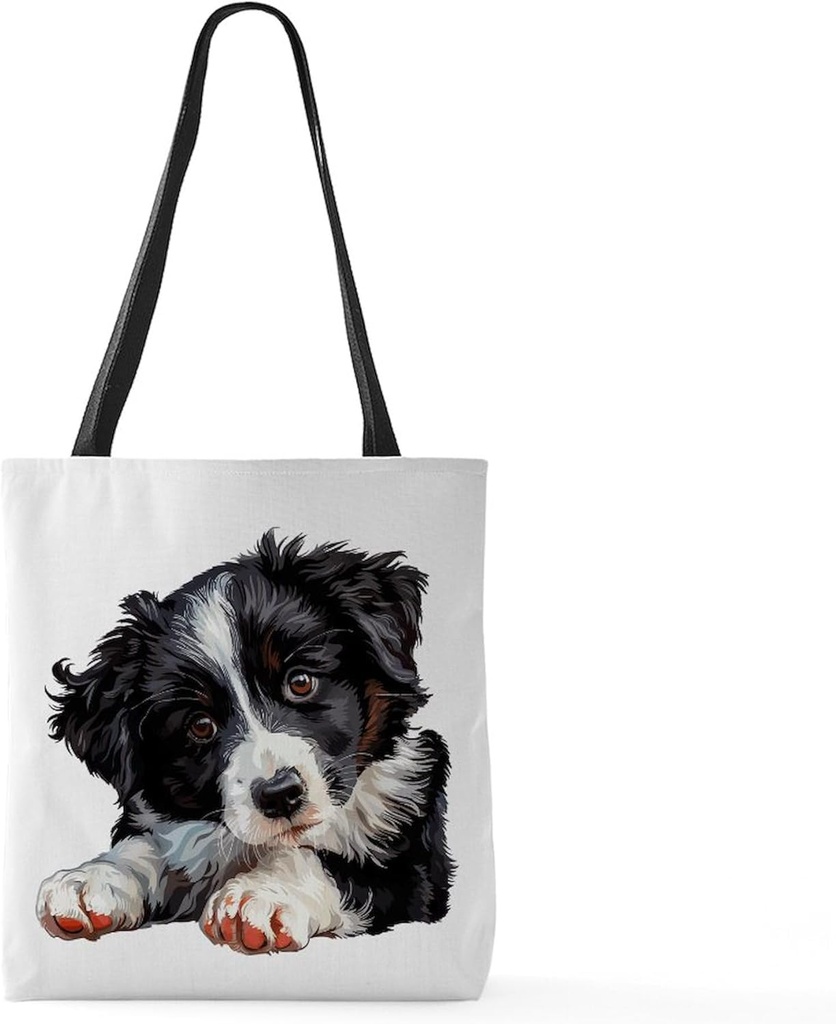 CafePress Border Collie Puppy 18"x18" Reusable Grocery Shopping Sling Tote Bag