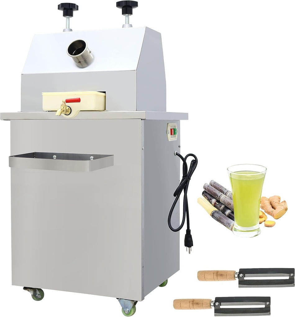 TECHTONGDA 110V Electric Sugar Cane Press Juice Machine, 1100W 3 Rolls Sugarcane Juicer Grinder Extractor, with 4 Casters for Commercial and Home Use