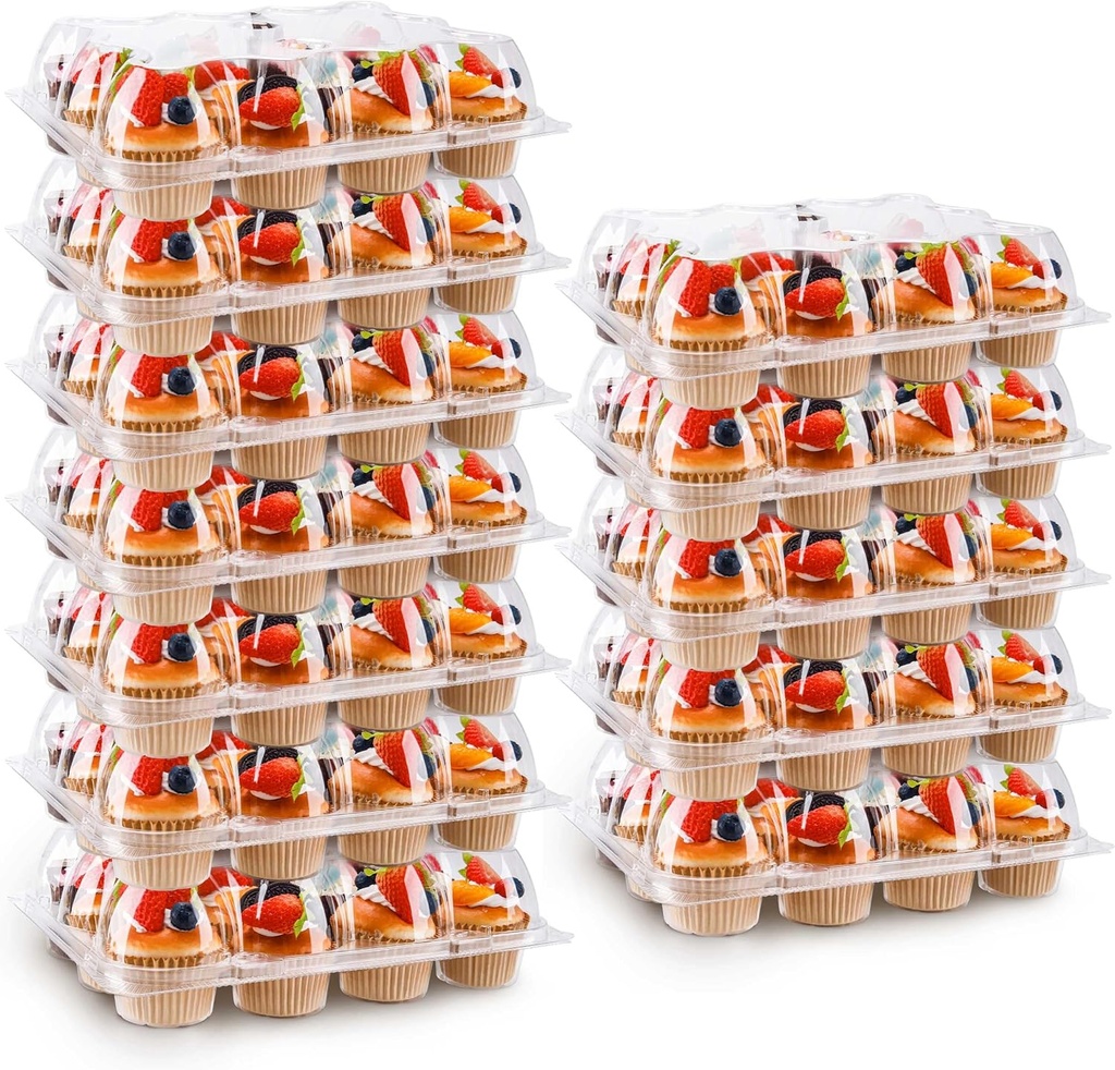 12 Count Cupcake Containers 25 Pack Cupcake Holders with Detachable Tall Dome Lids Clear Plastic Stackable Cupcake Boxes for 300 Cupcakes, BPA Free, Standard Size