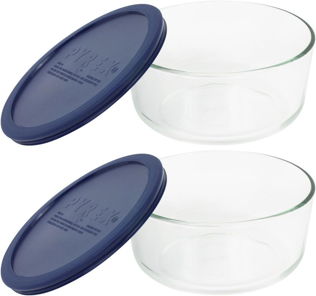 Pyrex 7201 4-Cup Glass Bowl and 7201-PC Dark Blue Lid (2-Pack) - Made in USA