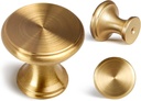 VELLE 5 Pack Solid Brass Cabinet Knobs, 1-1/5 Inch Diameter Gold Cabinet Hardware, Antique Brass Dresser Drawer Knobs with 10 Screws