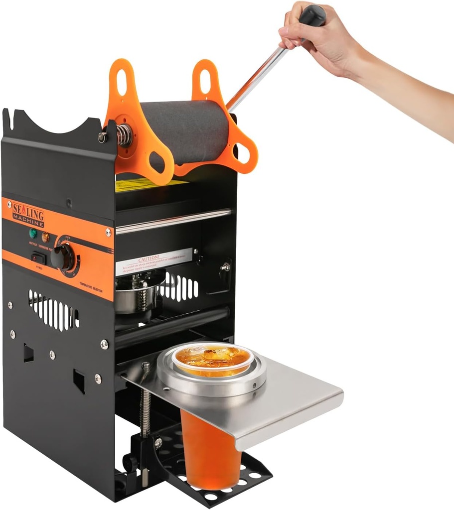 Manual Cup Sealing Machine,Tea Cup Sealer Machine 90/95mm Cup Diameter Boba Cup Sealer Machine with Heating Technology,for Bubble Milk Tea Coffee (Black)