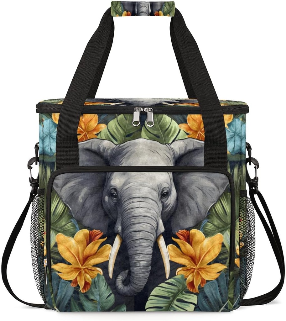 cfpolar Coffee Maker Travel Bag Tropical Flower Elephant Coffee Maker Carrying Case Single Cup Coffee Maker Travel Bag for K-Cup Pods, Travel Mugs, Storage Tote Case with Shoulder Strap,C656