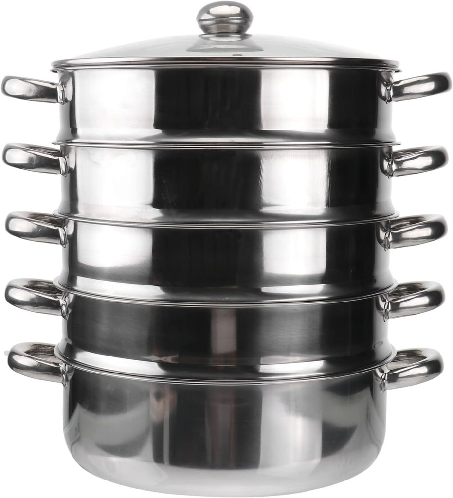YARNOW Cookware 5 Tier Stainless Steel Pot Food Steaming Pot Multipurpose Steaming Cookware Dishwasher Safe for Home Kitchen (30cm) Steaming Pot