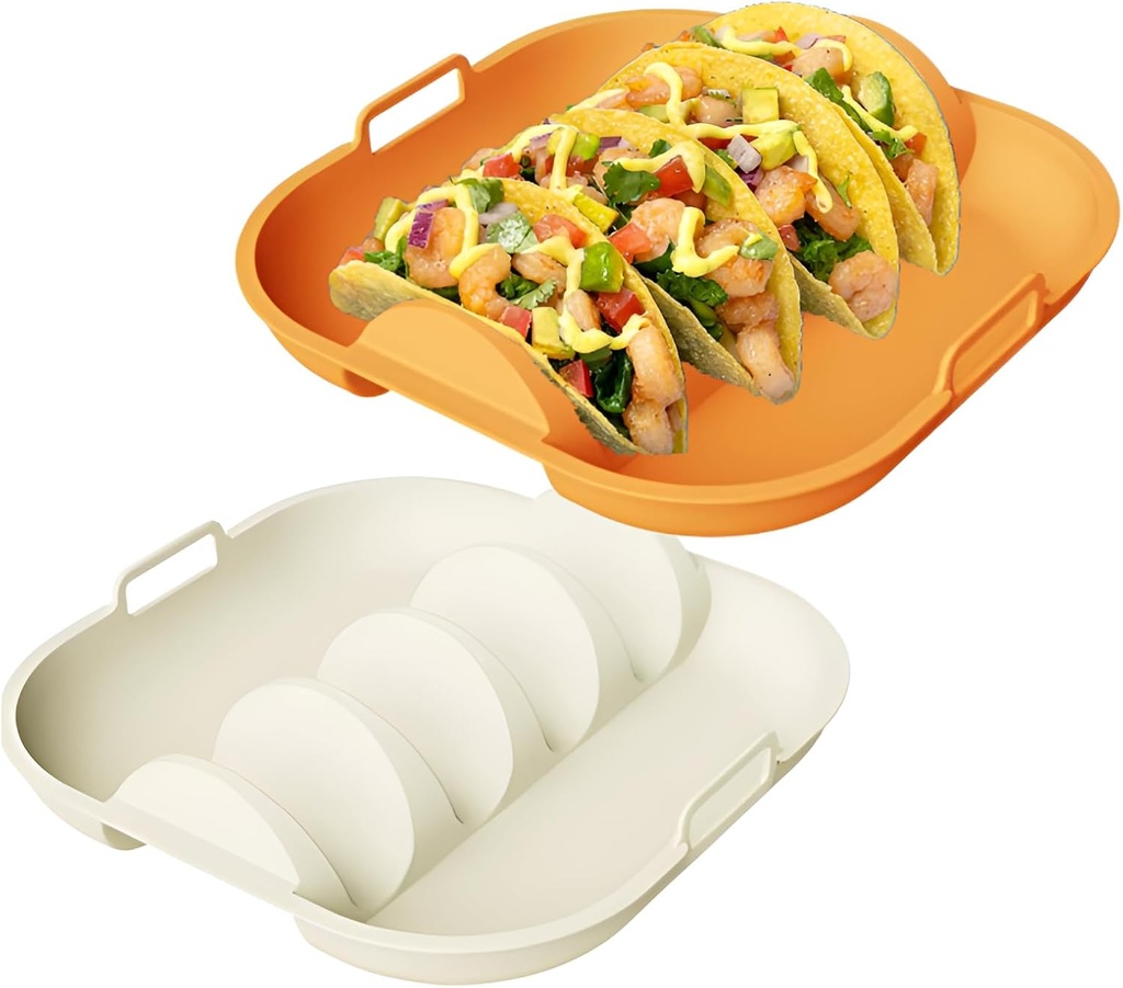 Silicone Taco Holder Plates Set of 2, Reusable Taco Plates Holder with Handle for Party, Taco Stand Taco Tray for Taco Bar Serving Set, Oven Safe for Baking, Dishwasher and Microwave Safety