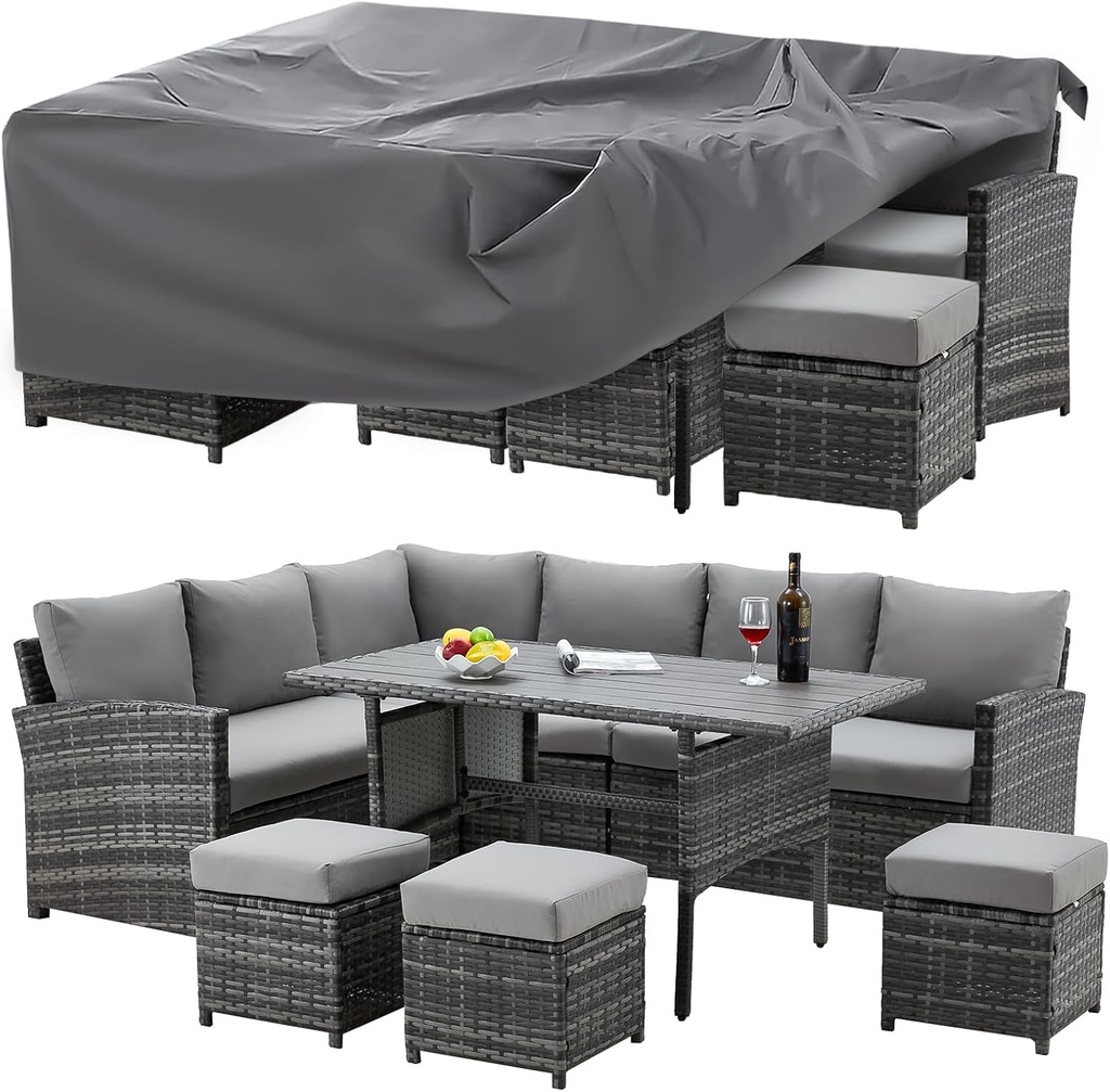 U-MAX Patio Furniture Set Cover, Outdoor Patio Table and Chair Set Covers for Backyard, Waterproof & Large Rectangle Patio Table Cover 90.5"x72.5"x27.5", Grey