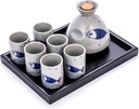 Sake Set Japanese with Tray Sake Porcelain Cup Set Traditional Ceramic Cups Crafts Sake Set, Sake Cups, Sake Pot and Tray,Surf Fish,2cup, 6cup