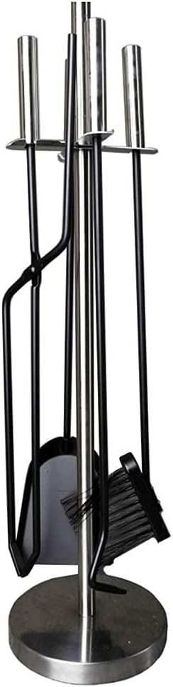 Stainless Steel Fireplace Tool Set 5 Piece Set Tongs Poker Brush Shovel and Stand Height 66 cm