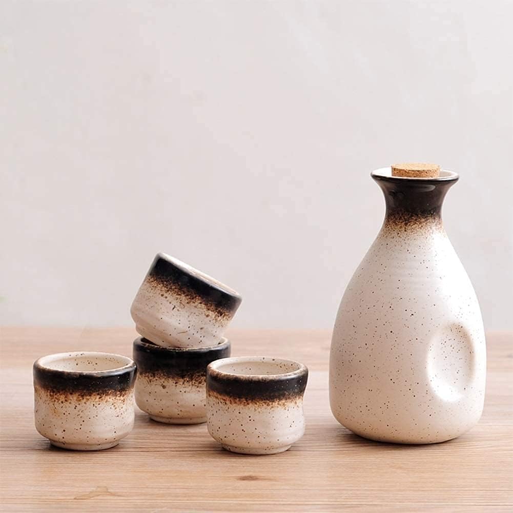 Japanese Sake Set of 5 Pieces Japanese Style Traditional Retro Porcelain Crafts Traditional Hand Painted Sake Set