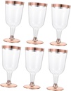 PRETYZOOM 6pcs Rose Gold Rimmed Plastic Goblets Disposable Cups for Parties Elegant Drinkware for Weddings and Celebrations