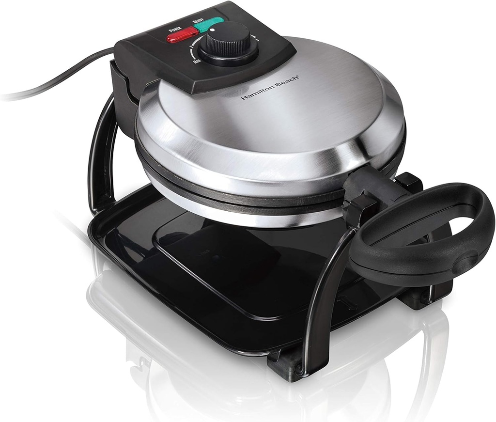 Hamilton Beach Flip Belgian Waffle Maker with Browning Control, Non-Stick Grids, Indicator Lights, Lid Lock and Drip Tray, Stainless Steel (26010R)