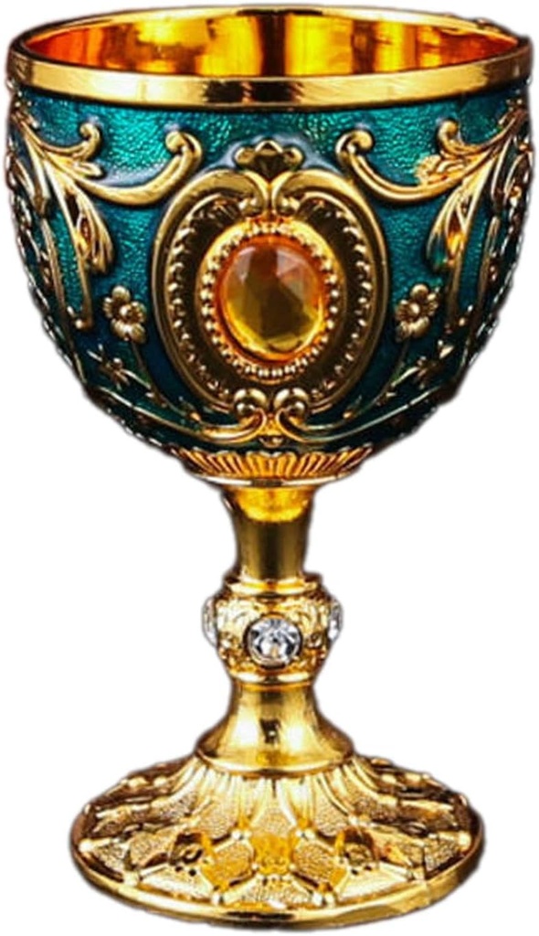 Vintage Medieval Goblet Wine Drinking Glass Metal Wine Cup Novelty Handmade Engraving Mini Communion Cups for Wedding Anniversary Party Supplies (blue)