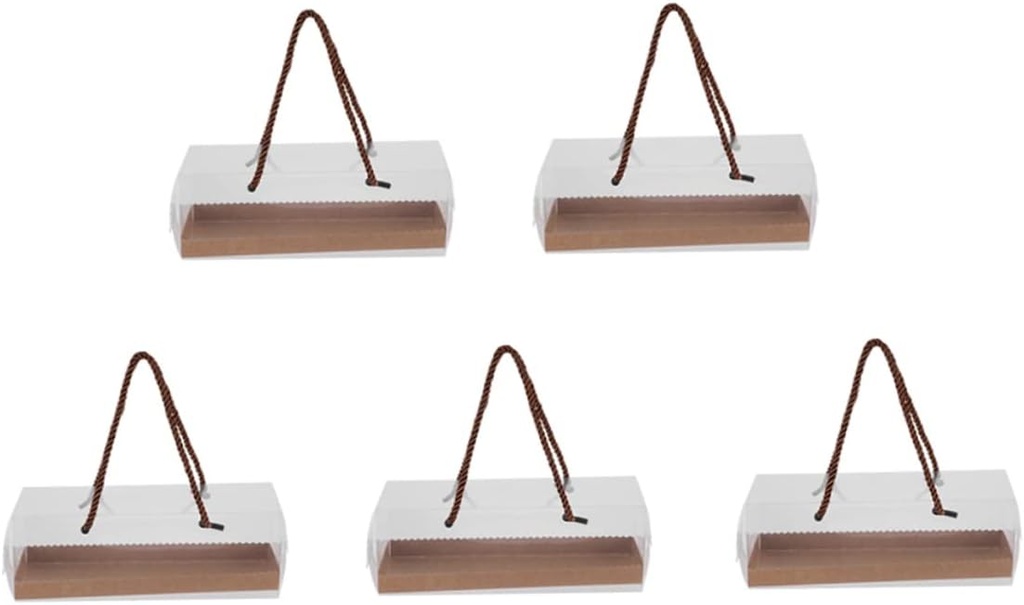 5pcs Portable Cake Boxes Window Medium Pe Bakery Packing Boxes and Baked Goods Easy to Assemble Sturdy Design Double Handle Brown